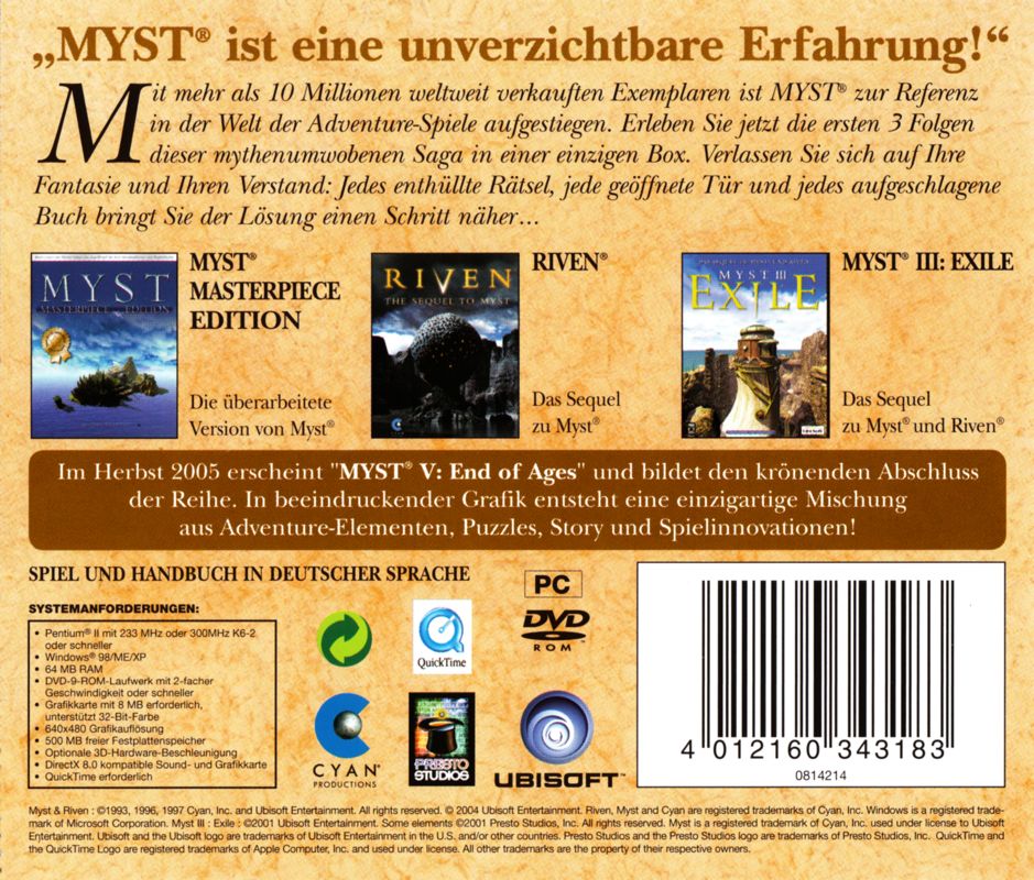 Back Cover for Myst Trilogy (Windows)