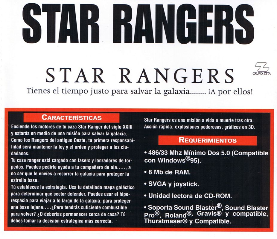 Back Cover for Star Rangers (DOS) (Club Tiempo release)