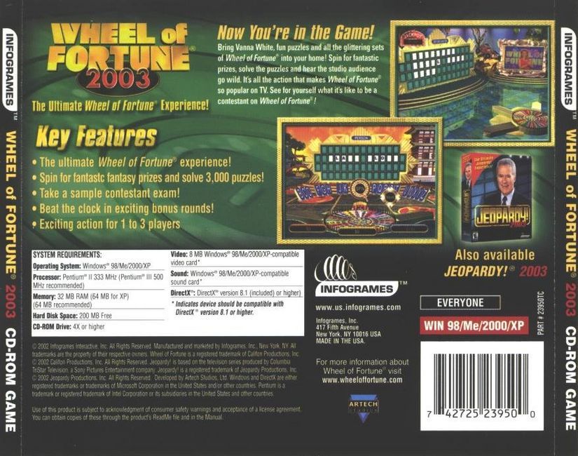 Back Cover for Wheel of Fortune 2003 (Windows)