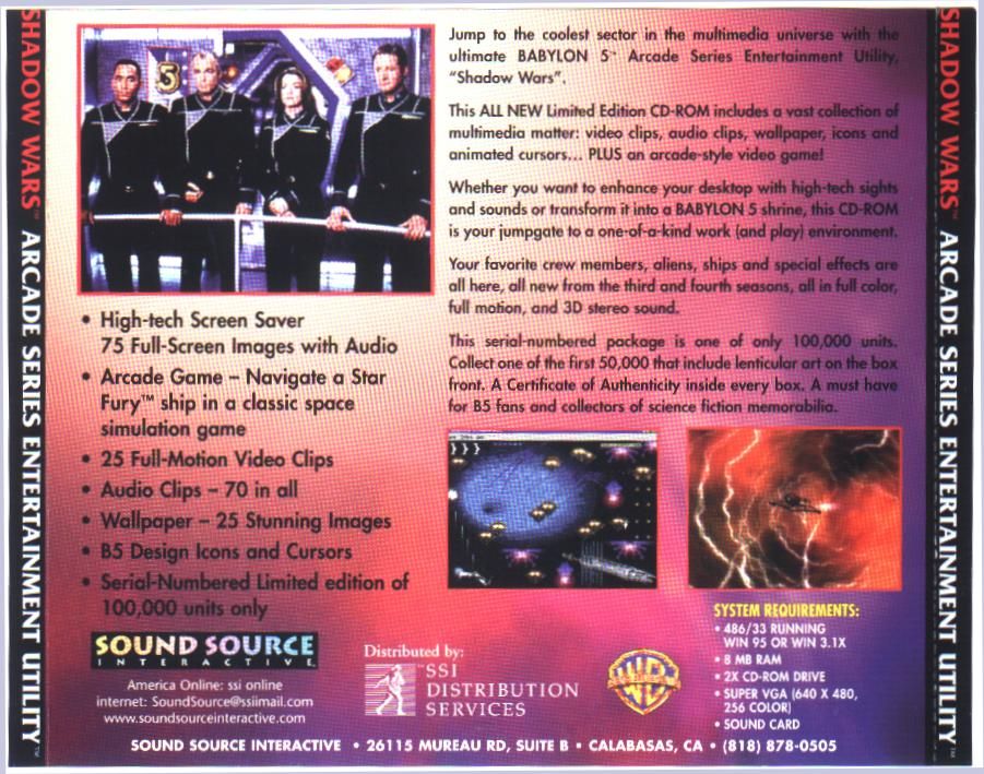 Back Cover for Babylon 5: Shadow Wars (Windows and Windows 3.x)