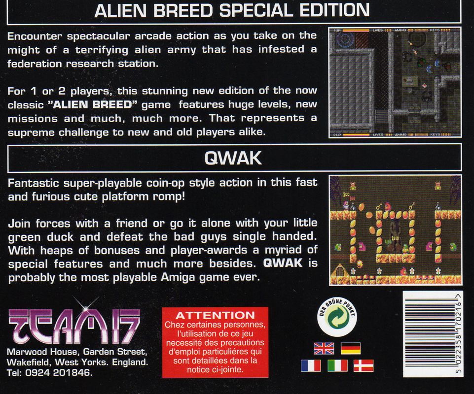 Back Cover for Alien Breed Special Edition & Qwak (Amiga CD32)