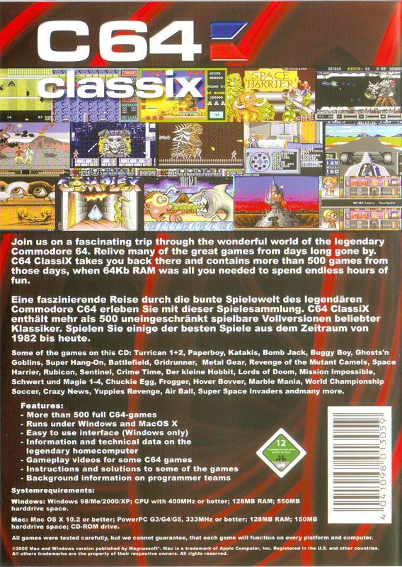 Back Cover for C64 Classix (Macintosh and Windows)