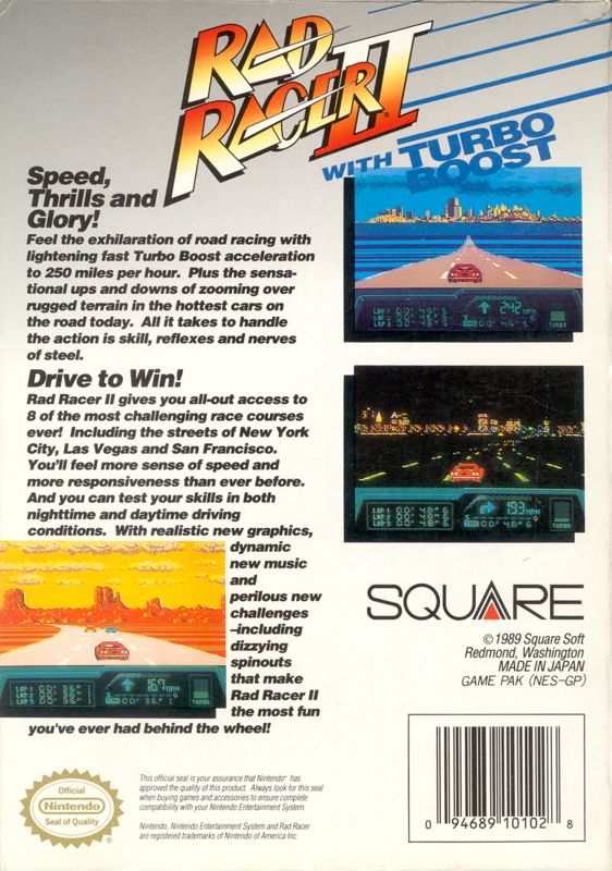 Back Cover for Rad Racer II (NES)