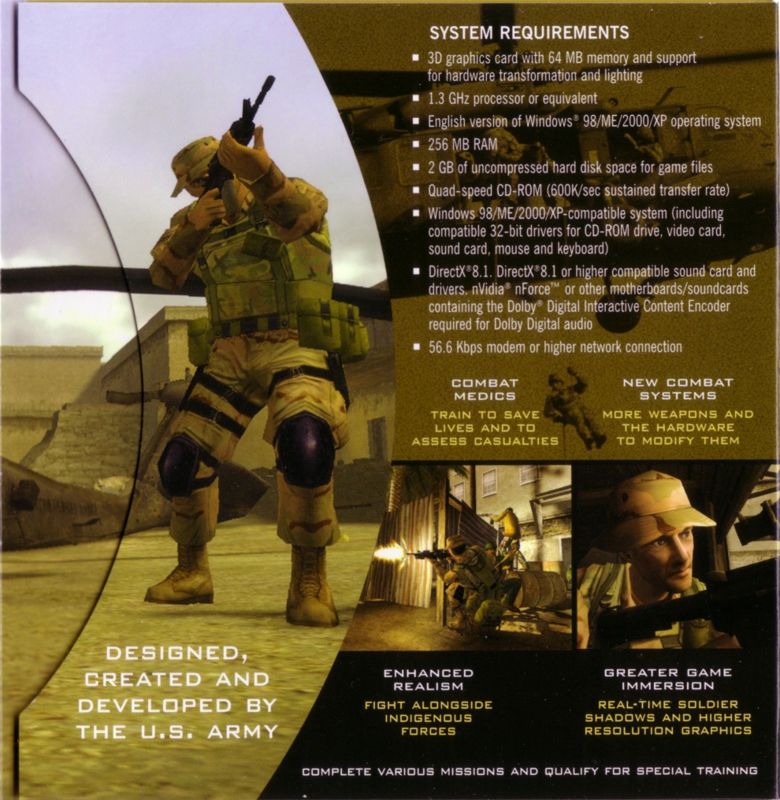 Inside Cover for America's Army: Special Forces (Windows) (Version 2.4): Right Side