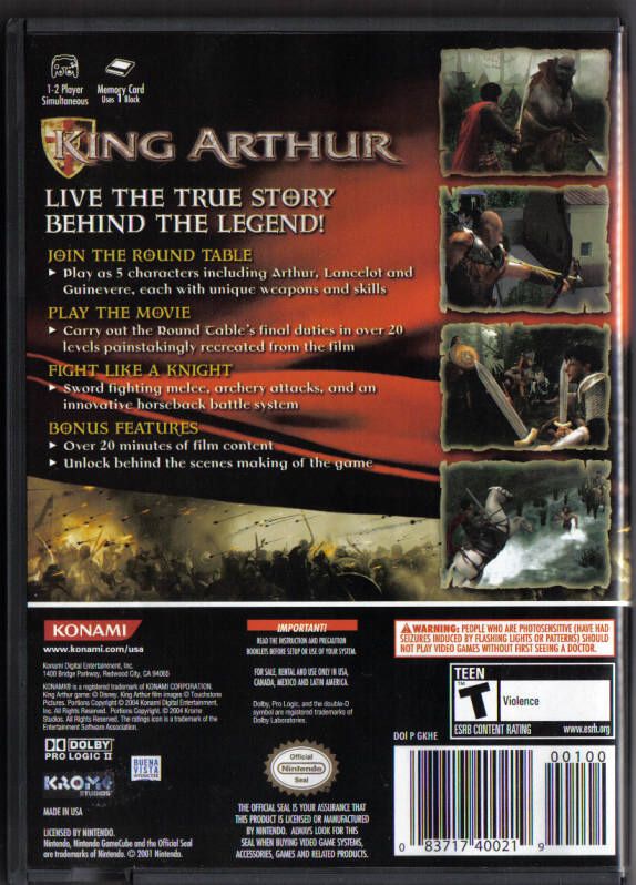 Back Cover for King Arthur (GameCube)