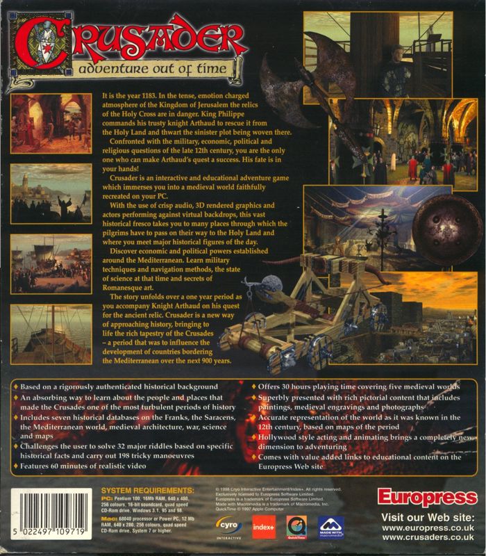 Back Cover for Crusader: Adventure Out of Time (Macintosh and Windows and Windows 3.x) (Re-release)