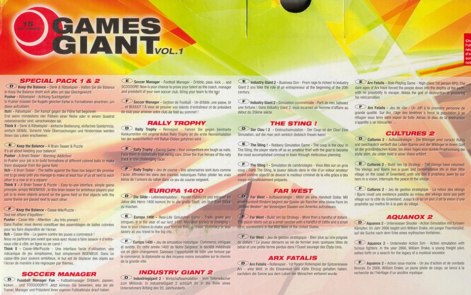 Back Cover for 15 Giant Games Vol.1 (Windows)