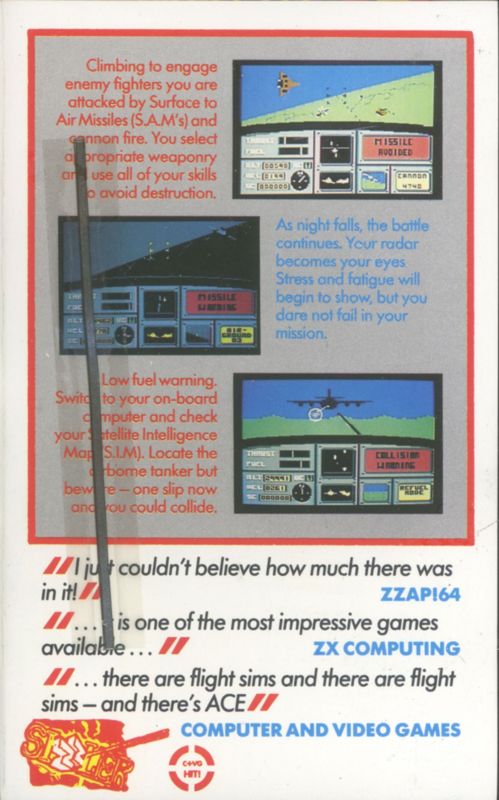 Inside Cover for ACE: Air Combat Emulator (ZX Spectrum)