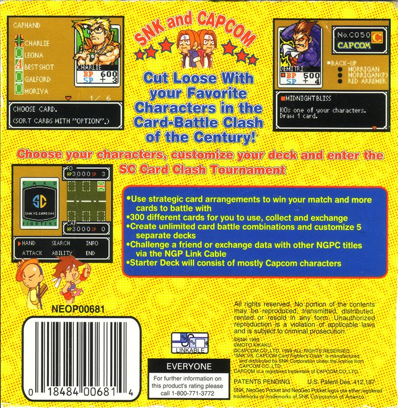 Back Cover for SNK vs. Capcom: Card Fighters' Clash - Capcom Cardfighter's Version (Neo Geo Pocket Color)