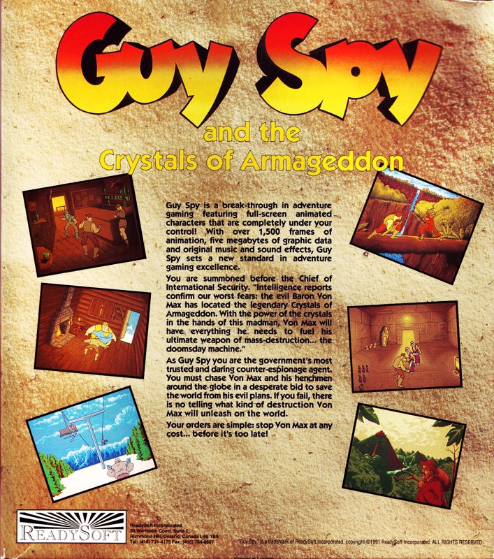 Back Cover for Guy Spy and the Crystals of Armageddon (DOS) (5.25" disks release)