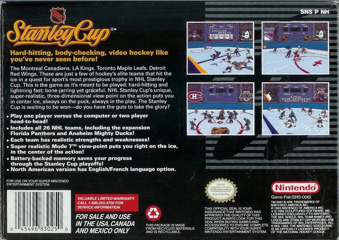 Back Cover for NHL Stanley Cup (SNES)