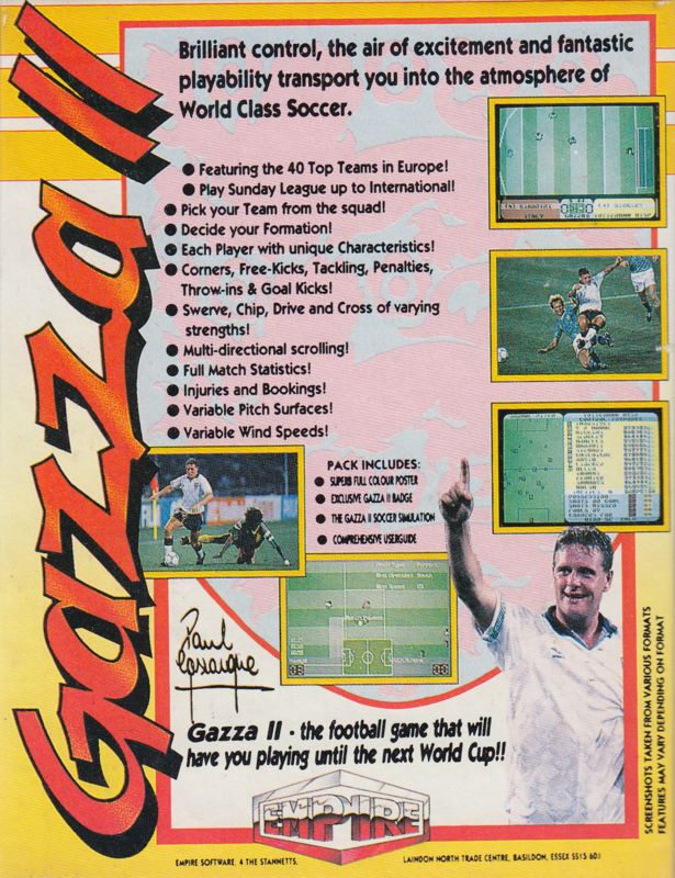 Back Cover for Gazza II (ZX Spectrum)