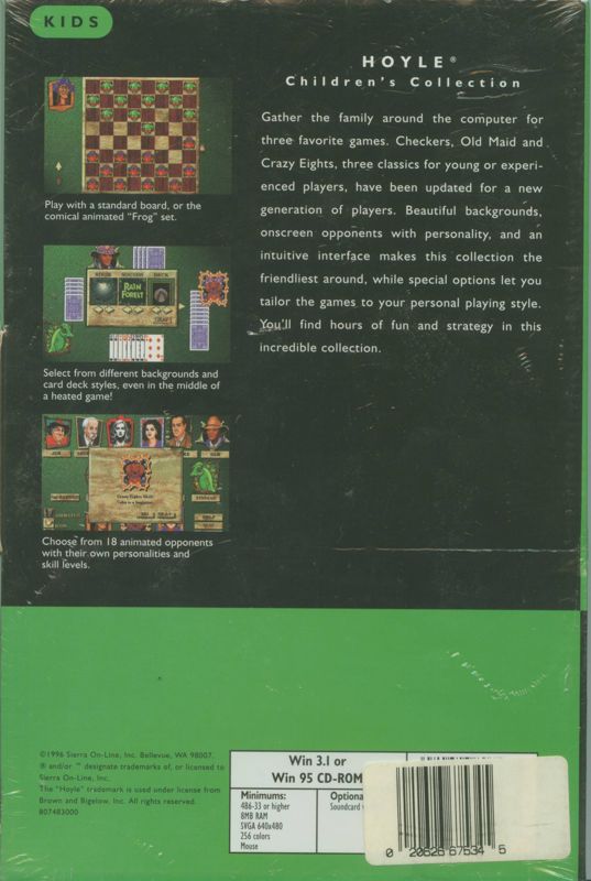 Back Cover for Hoyle Children's Collection (Windows) (SierraOriginals release)