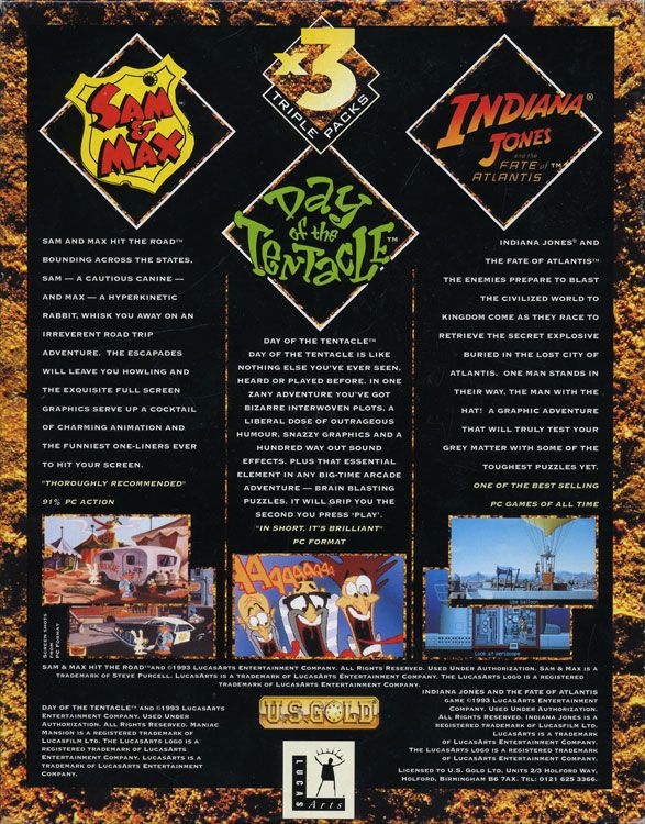 Back Cover for LucasArts x3 Triple Packs (DOS)