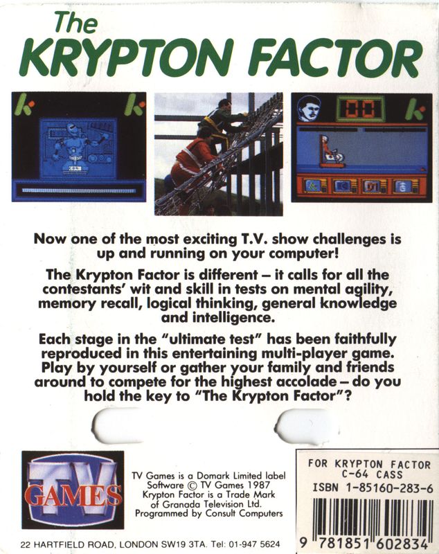 Back Cover for The Krypton Factor (Commodore 64)