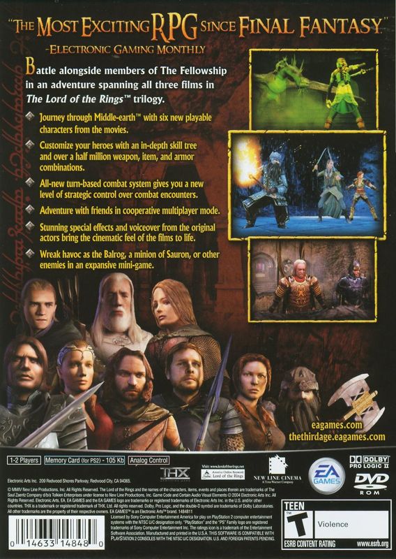 Back Cover for The Lord of the Rings: The Third Age (PlayStation 2)
