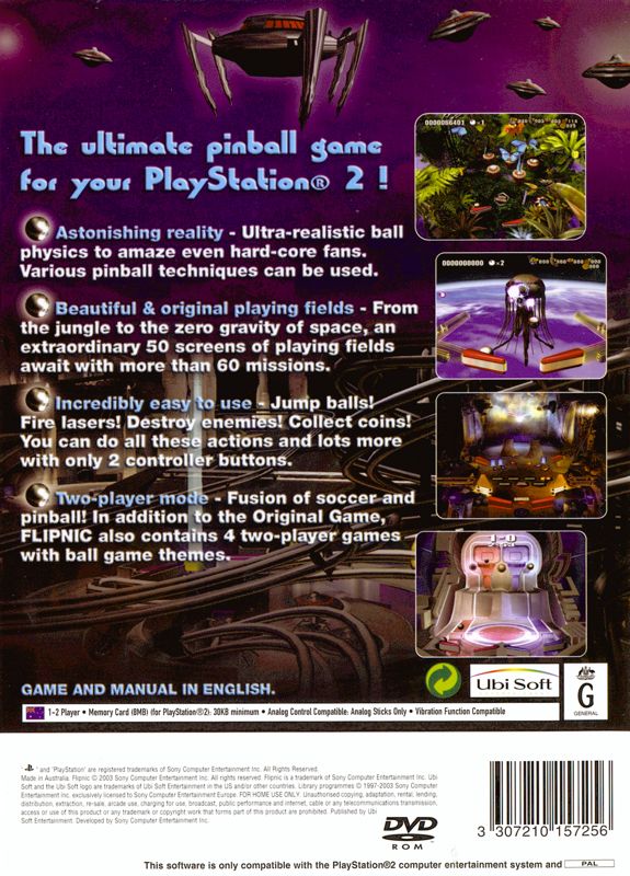 Back Cover for Flipnic: Ultimate Pinball (PlayStation 2)