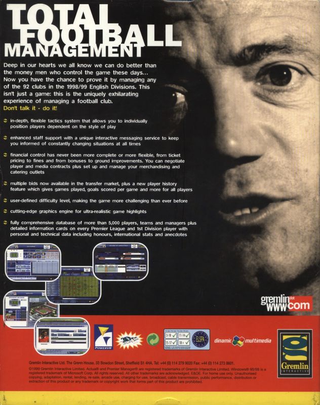 Back Cover for Premier Manager Ninety Nine (Windows)
