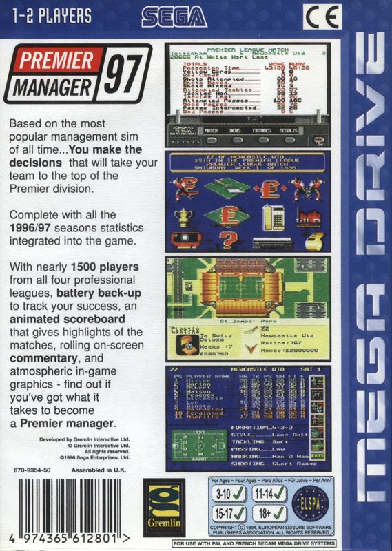Back Cover for Premier Manager 97 (Genesis)