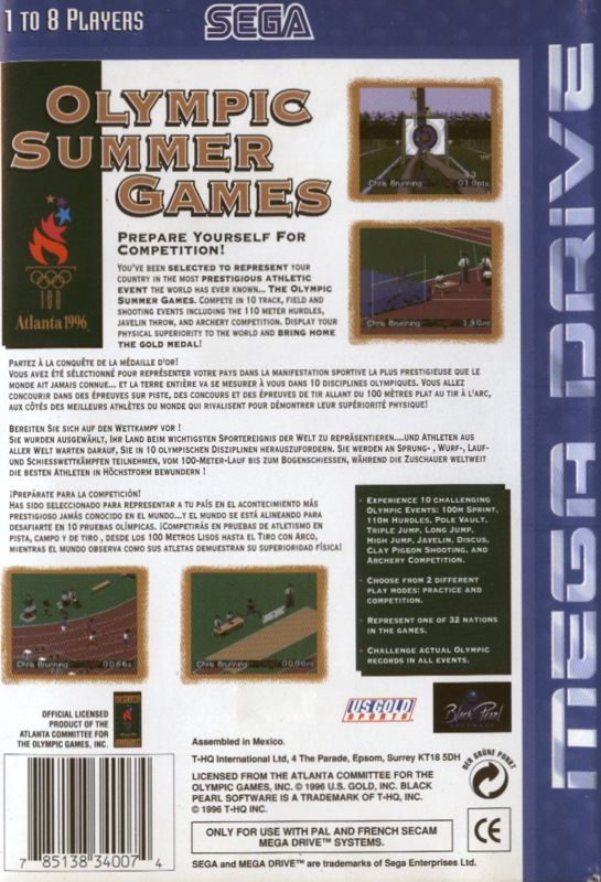 Back Cover for Olympic Summer Games (Genesis)