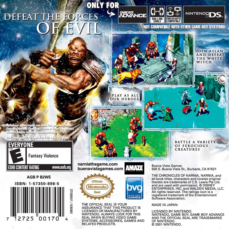 Back Cover for The Chronicles of Narnia: The Lion, the Witch and the Wardrobe (Game Boy Advance)