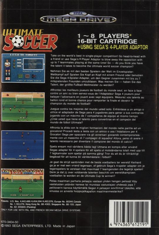 Back Cover for Ultimate Soccer (Genesis)