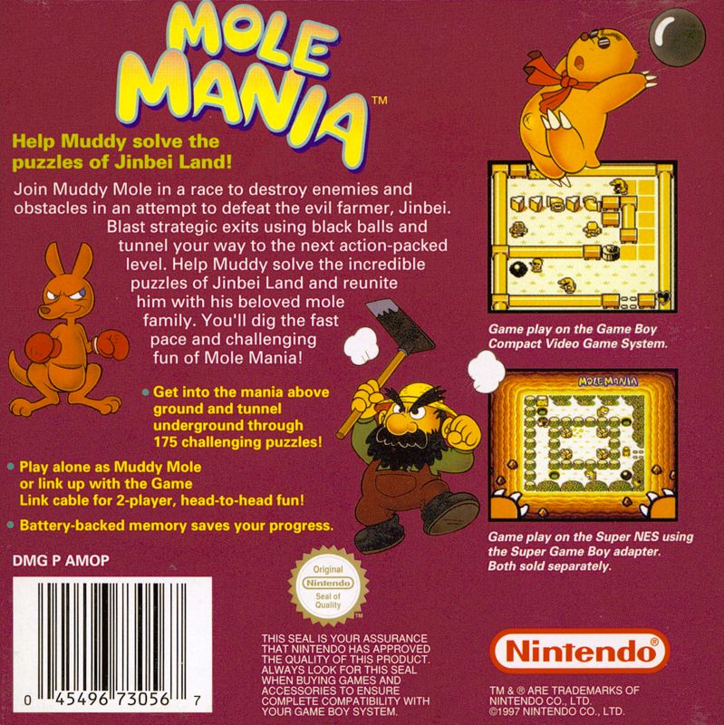 Back Cover for Mole Mania (Game Boy)