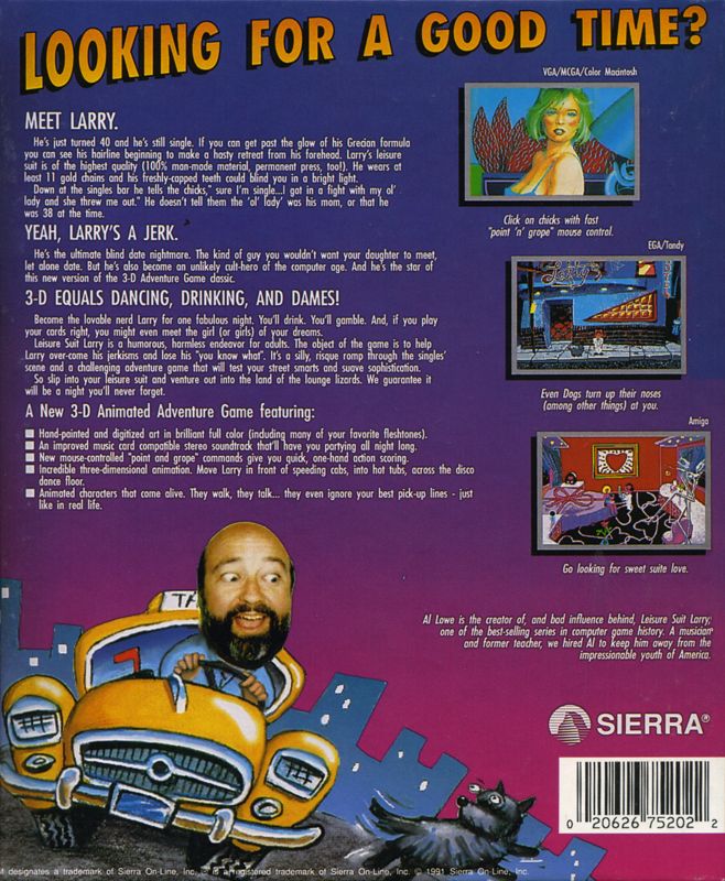 Back Cover for Leisure Suit Larry 1: In the Land of the Lounge Lizards (DOS) ("Slash" release)