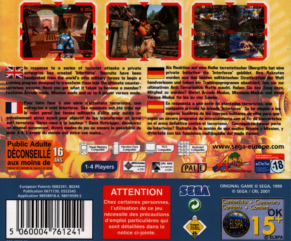 Back Cover for Outtrigger (Dreamcast)