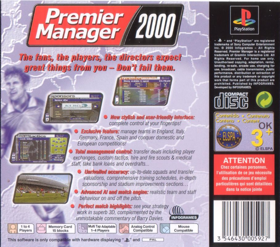 Back Cover for Premier Manager 2000 (PlayStation)