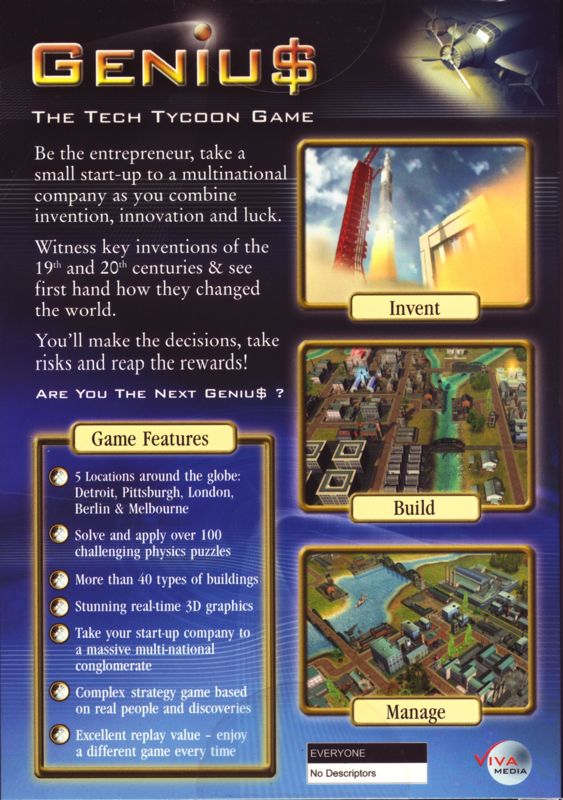 Back Cover for Geniu$: The Tech Tycoon Game (Windows)
