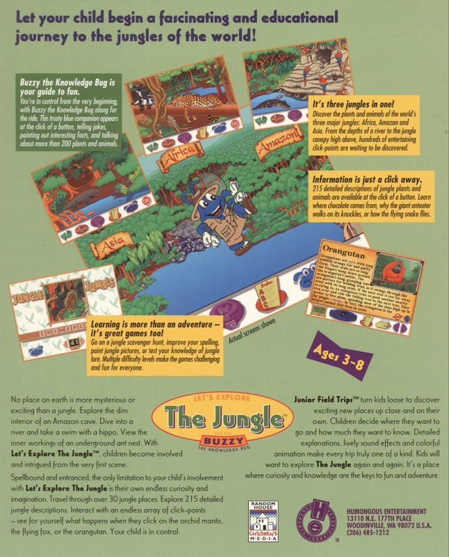 Back Cover for Let's Explore the Jungle (Macintosh and Windows and Windows 3.x)