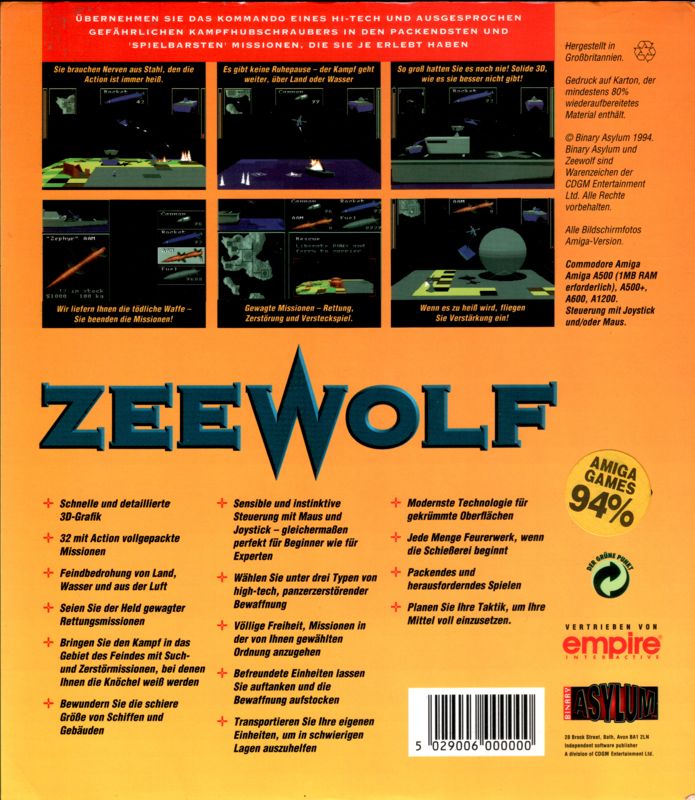 Back Cover for Zeewolf (Amiga)