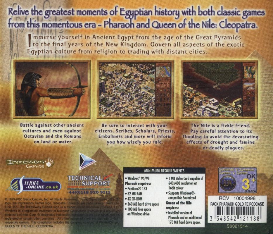 Other for Pharaoh: Gold (Windows): Jewel Case - Back