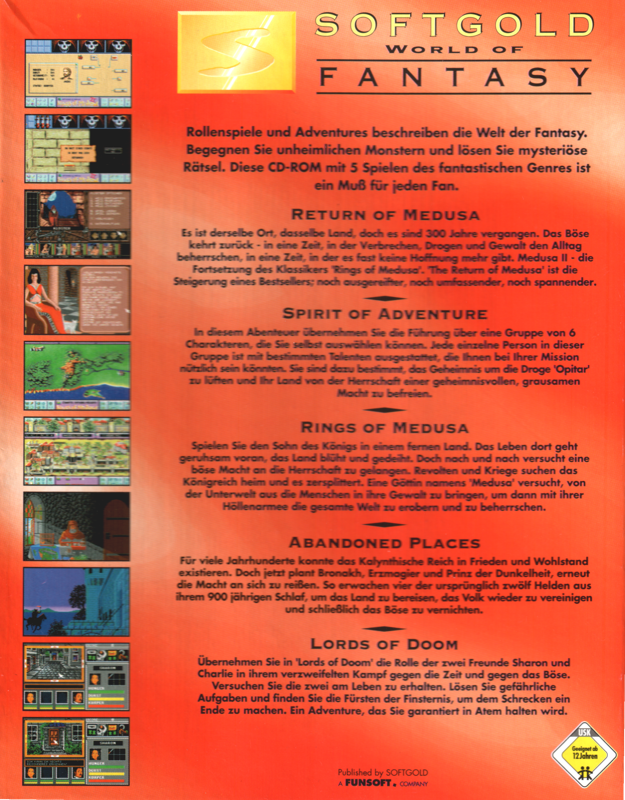 Back Cover for Softgold: World of Fantasy (DOS)