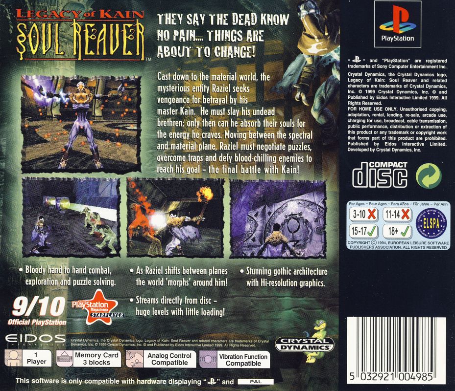 Back Cover for Legacy of Kain: Soul Reaver (PlayStation)