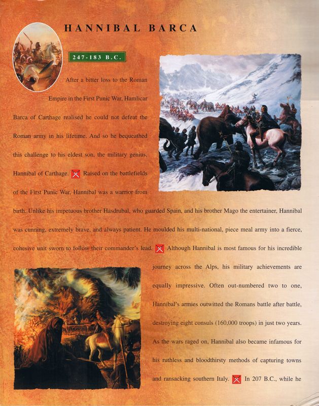 Inside Cover for The Great Battles of Hannibal (Windows): Left flap