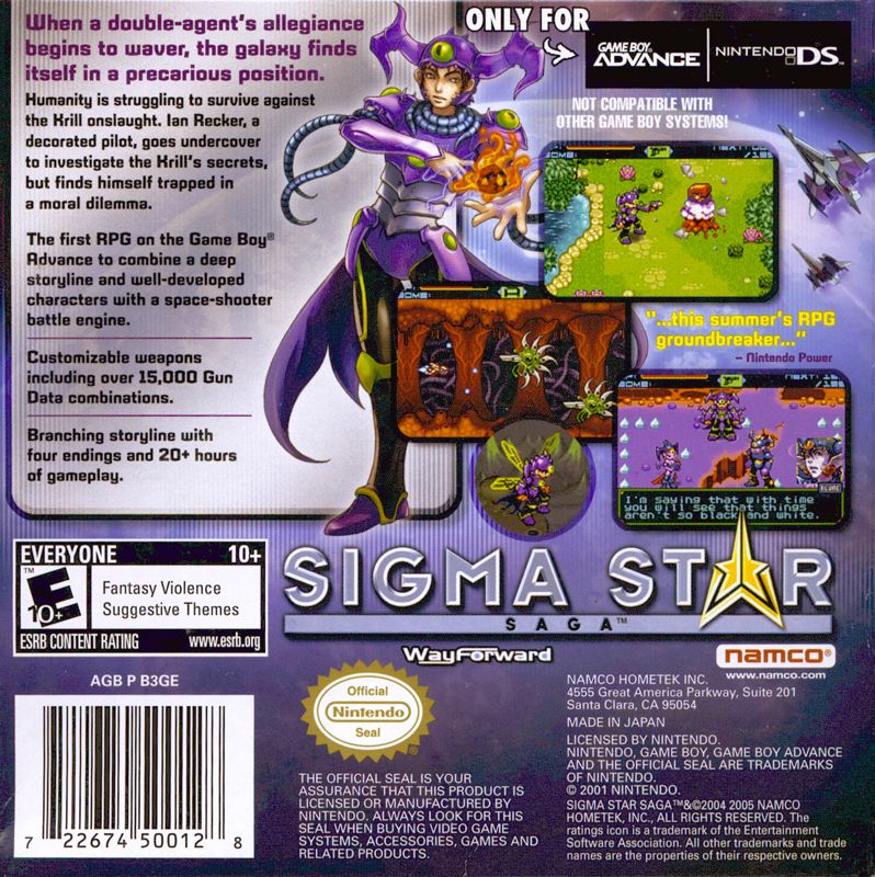 Back Cover for Sigma Star Saga (Game Boy Advance)