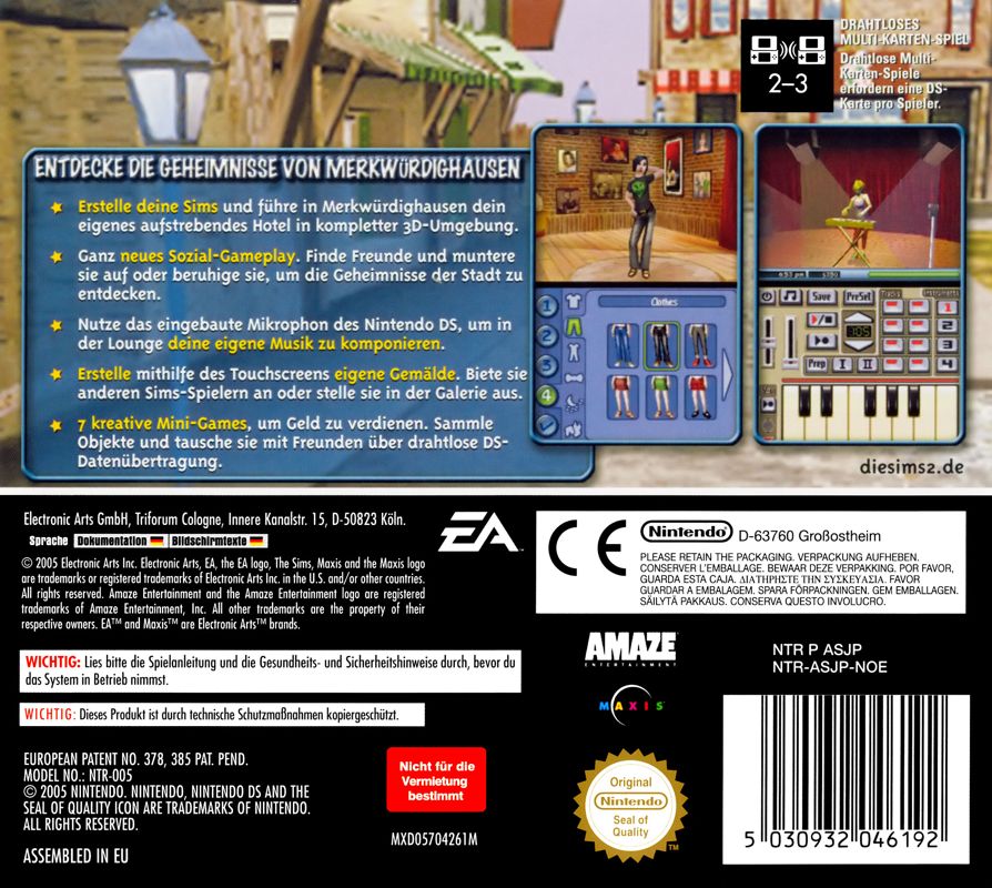 Back Cover for The Sims 2 (Nintendo DS)