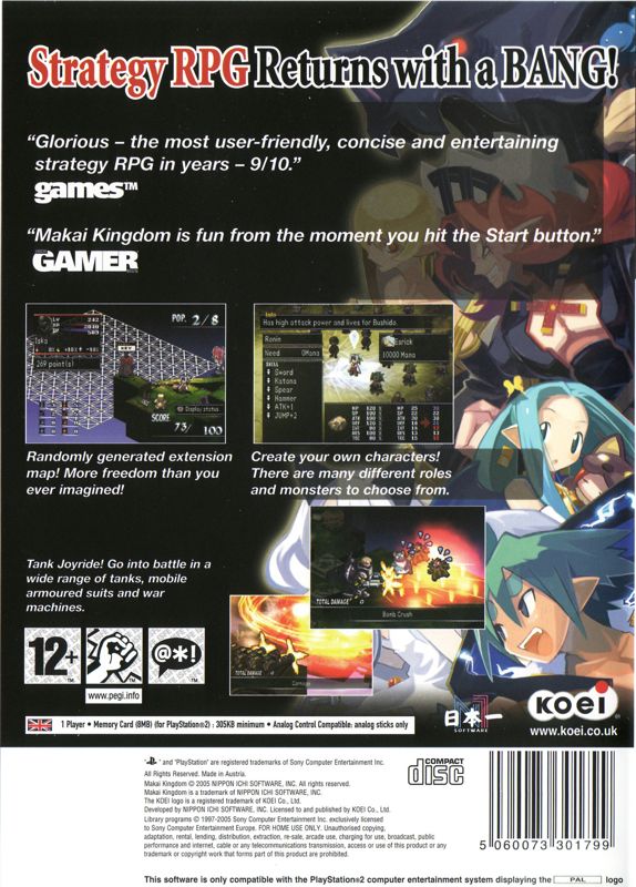 Back Cover for Makai Kingdom: Chronicles of the Sacred Tome (PlayStation 2)