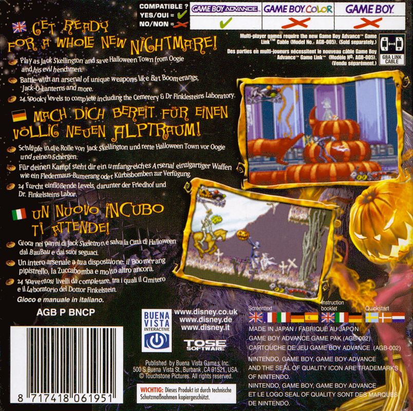Back Cover for Tim Burton's The Nightmare Before Christmas: The Pumpkin King (Game Boy Advance)