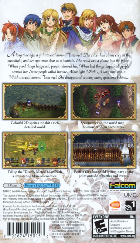 Back Cover for The Legend of Heroes II: Prophecy of the Moonlight Witch (PSP)