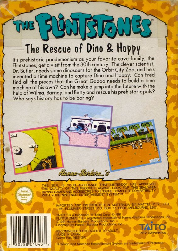 Back Cover for The Flintstones: The Rescue of Dino & Hoppy (NES)