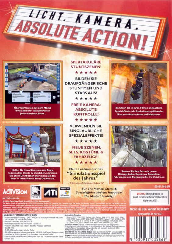 Back Cover for The Movies: Stunts & Effects (Windows)
