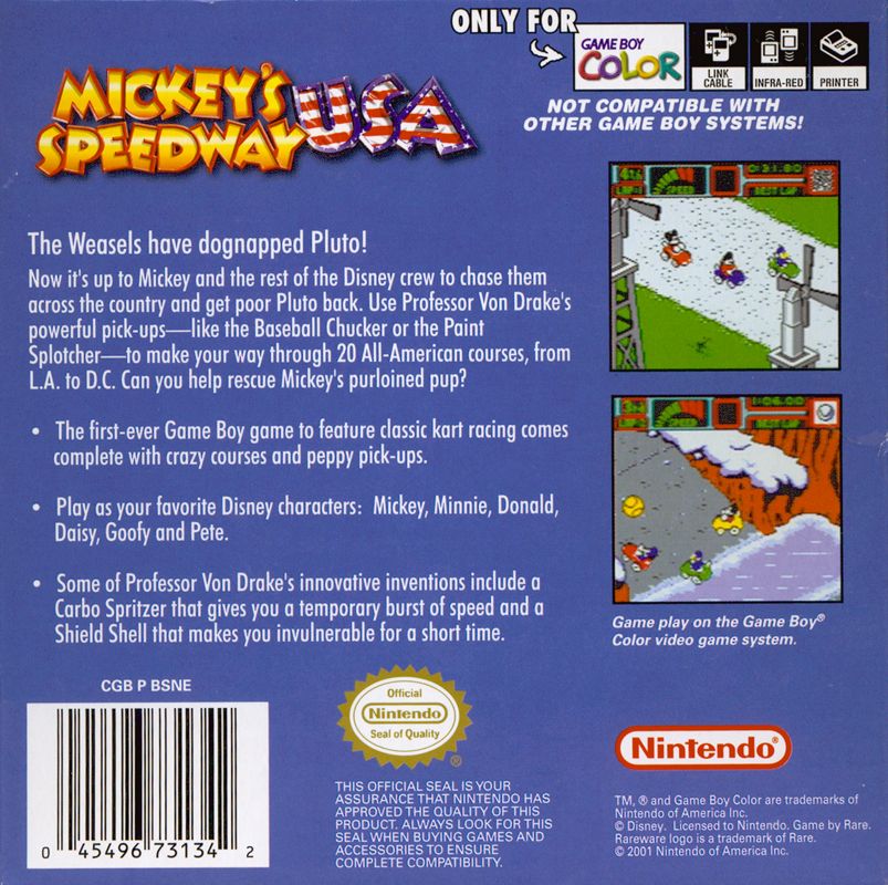 Back Cover for Mickey's Speedway USA (Game Boy Color)