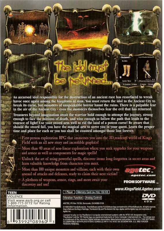 Back Cover for King's Field: The Ancient City (PlayStation 2)