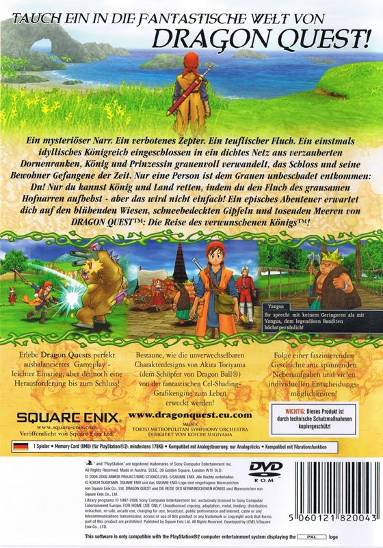Back Cover for Dragon Quest VIII: Journey of the Cursed King (PlayStation 2)