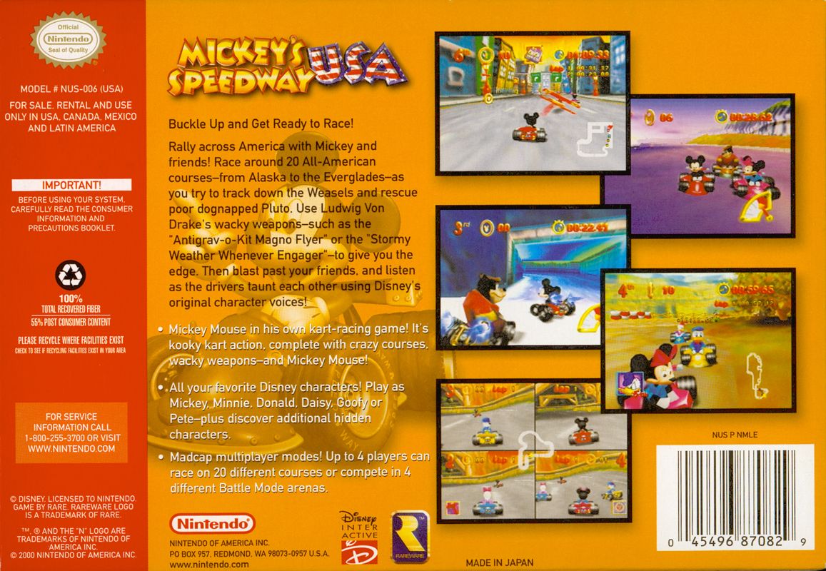 Back Cover for Mickey's Speedway USA (Nintendo 64)