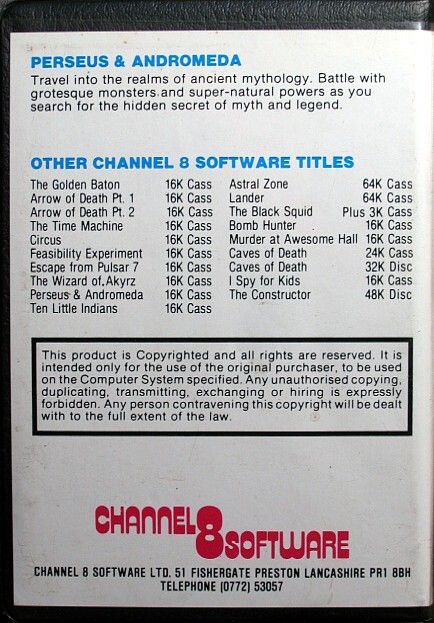 Back Cover for Perseus & Andromeda (Commodore 64)