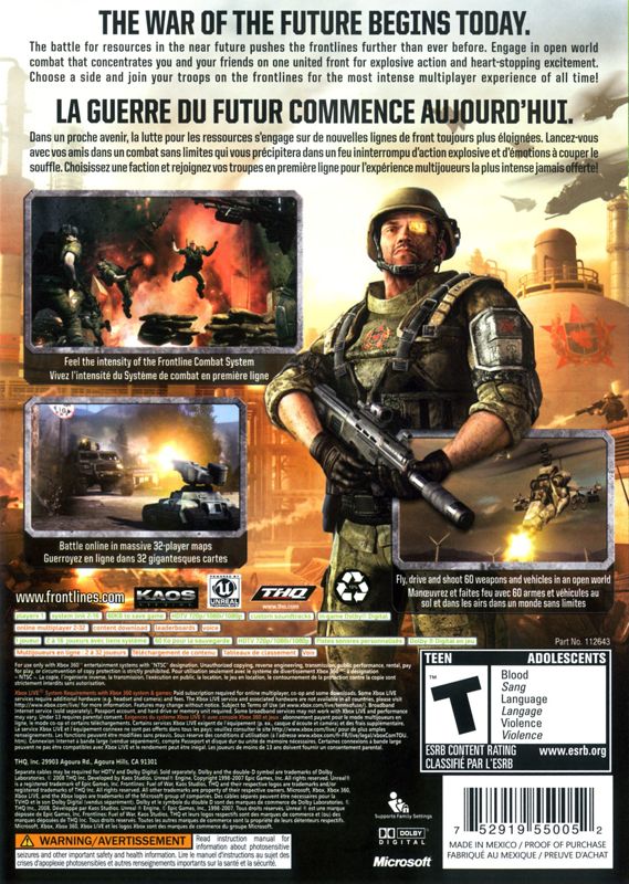 Back Cover for Frontlines: Fuel of War (Xbox 360)